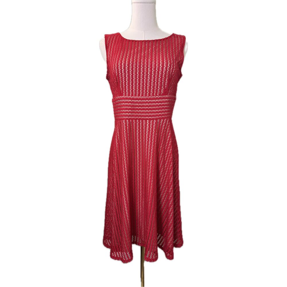 Danny and Nicole Sleeveless Red & Tan A-Line Lace Overlay Dress - Size 6